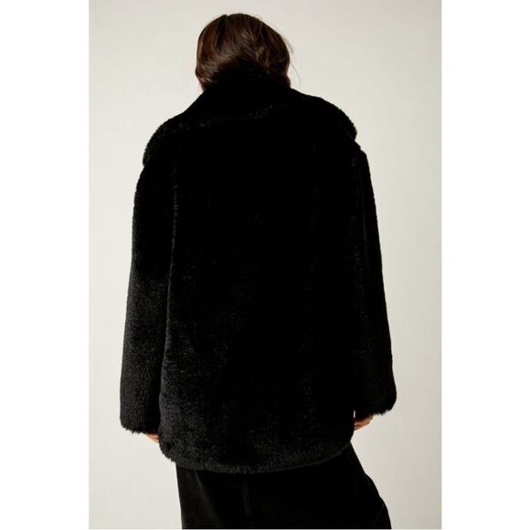 FREE PEOPLE Pretty Perfect Fur Peacoat / Black - Picture 5 of 6